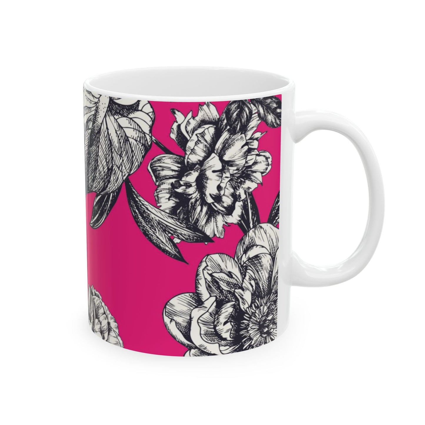 Hot Pink Floral Ceramic Mug — 11oz & 15oz
