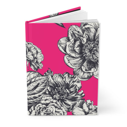 Hot Pink Floral Journal | Bold Aesthetic Notebook for Women | Hardcover Lined Diary | Cute Girly Notebook | Self Care Journal Gift for Her