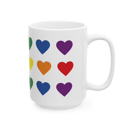 Rainbow Heart Pattern Mug | Ceramic Coffee Cup
