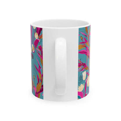 Teal Floral Ceramic Mug — 11oz