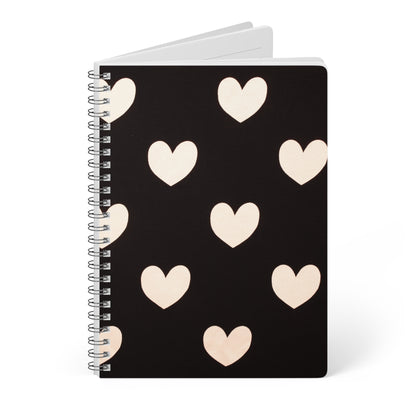 Heart Print Journal | Black Aesthetic Notebook | Self Love Gift for Her | A5 Wire Bound | 150 Pages | Cute Lined Notebook