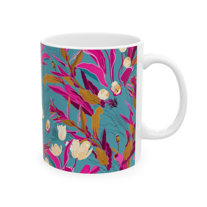 Teal Floral Ceramic Mug — 11oz