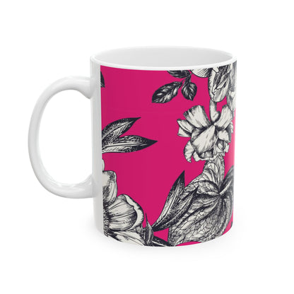 Hot Pink Floral Ceramic Mug — 11oz & 15oz