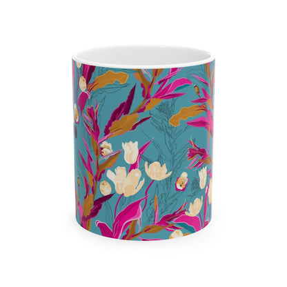 Teal Floral Ceramic Mug — 11oz