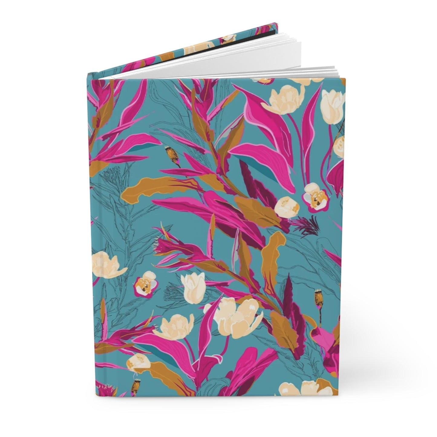 Teal Tropical Floral Hardcover Journal — Cute Pink & Teal Daily Notebook, Aesthetic Gift for Her