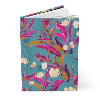 Teal Tropical Floral Hardcover Journal — Cute Pink & Teal Daily Notebook, Aesthetic Gift for Her