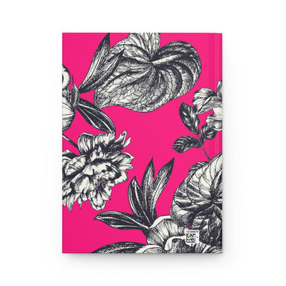 Hot Pink Floral Journal | Bold Aesthetic Notebook for Women | Hardcover Lined Diary | Cute Girly Notebook | Self Care Journal Gift for Her