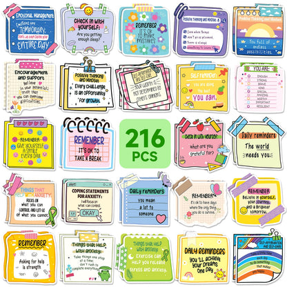 216 Pcs Mental Health Awareness Stickers Reminder Decals Positive Affirmation Stickers for Adults Psychology Mindfulness Stickers for Journal Scrapbook Diary Planner Laptop
