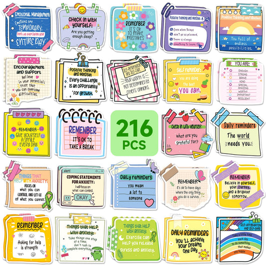 216 Pcs Mental Health Awareness Stickers Reminder Decals Positive Affirmation Stickers for Adults Psychology Mindfulness Stickers for Journal Scrapbook Diary Planner Laptop