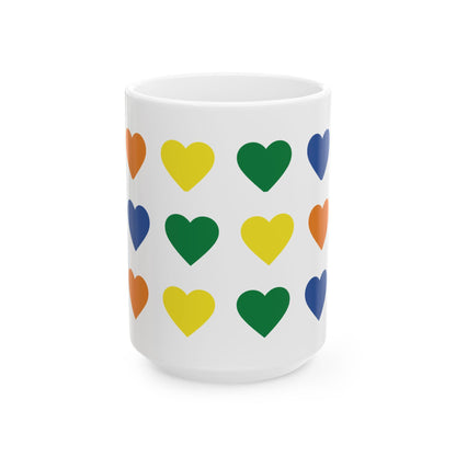 Rainbow Heart Pattern Mug | Ceramic Coffee Cup