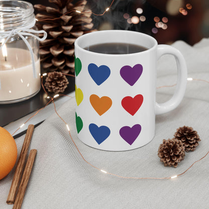 Rainbow Heart Pattern Mug | Ceramic Coffee Cup