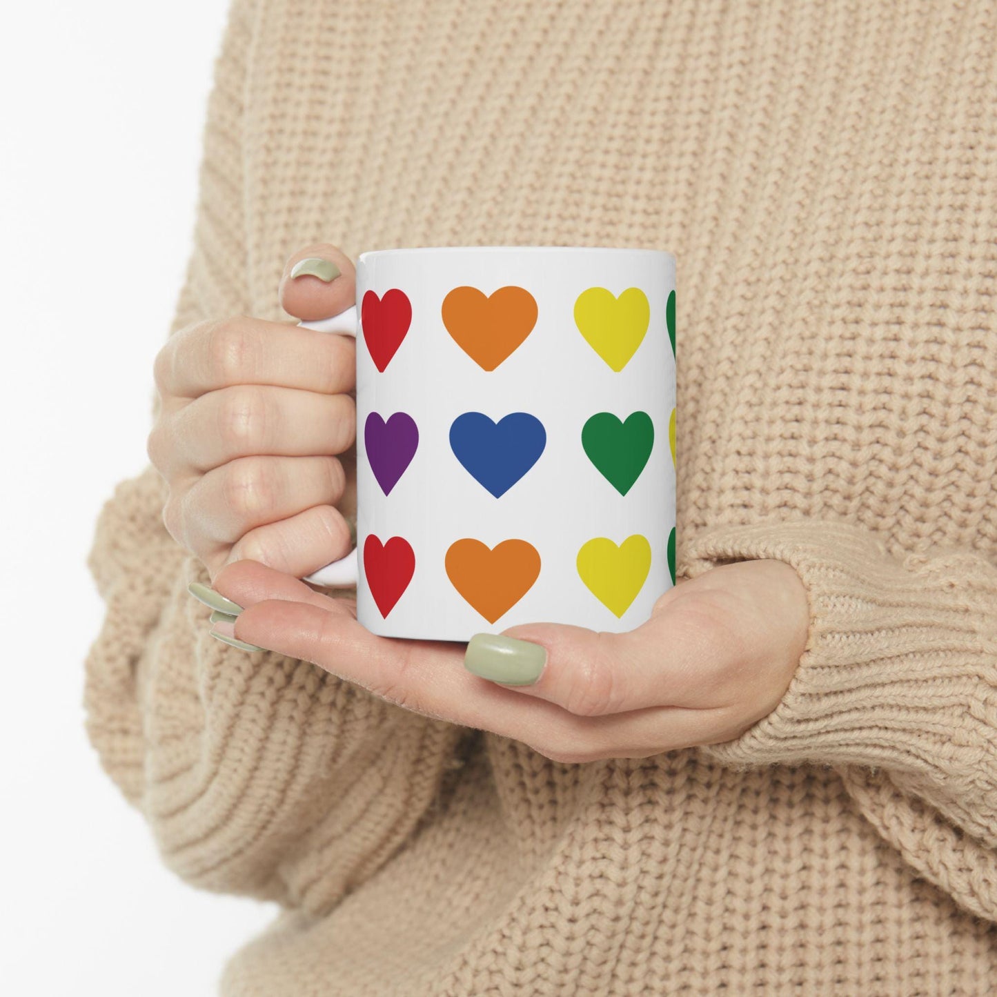 Rainbow Heart Pattern Mug | Ceramic Coffee Cup