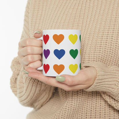 Rainbow Heart Pattern Mug | Ceramic Coffee Cup