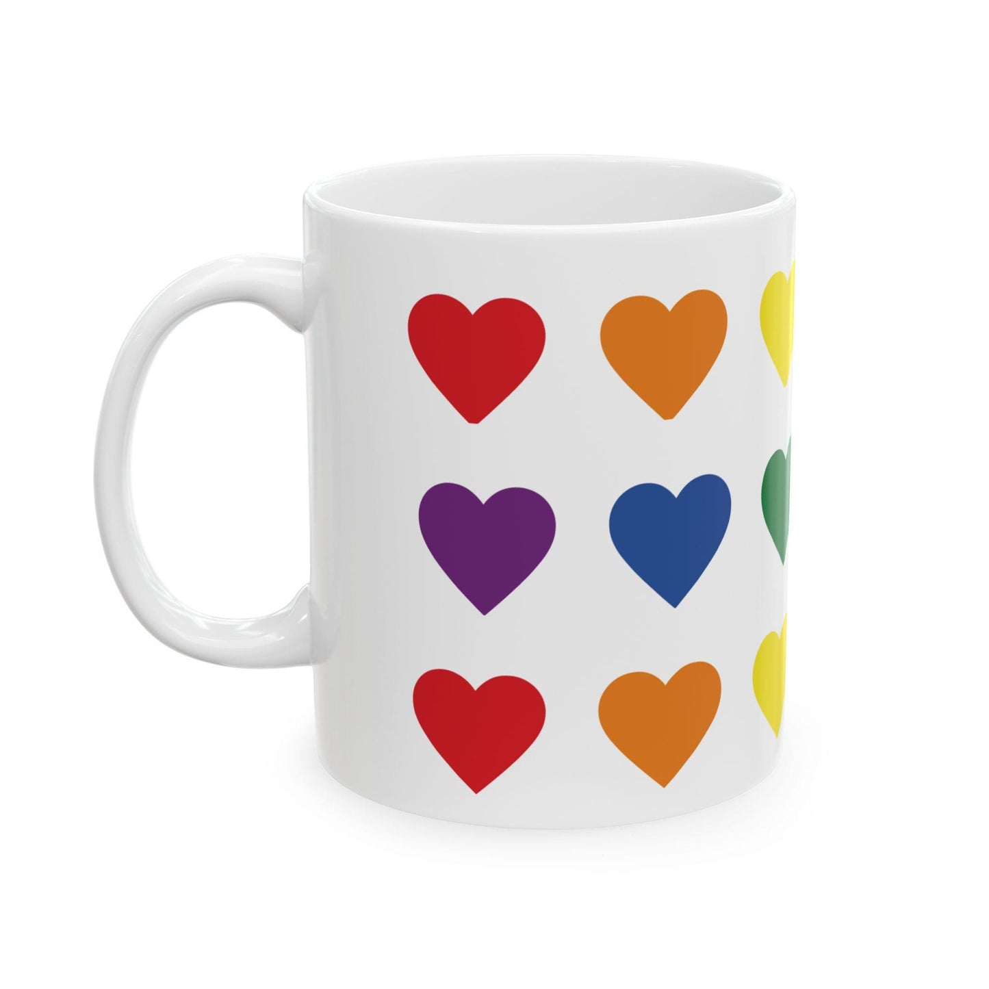 Rainbow Heart Pattern Mug | Ceramic Coffee Cup